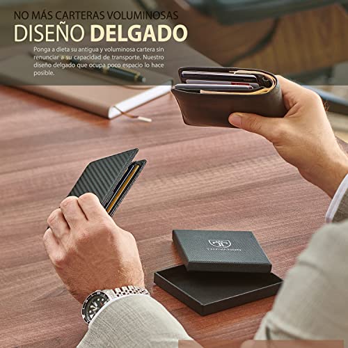 TRAVANDO Cartera con Pinza para Billetes London Bloqueo RFID - Tarjetero Hombre Slim - Billetero (Carbono)