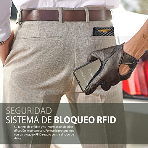 TRAVANDO Cartera con Pinza para Billetes London Bloqueo RFID - Tarjetero Hombre Slim - Billetero (Carbono)