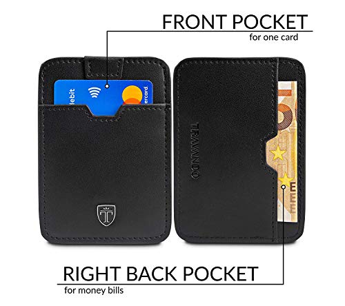 TRAVANDO ® Tarjetera con Seguridad RFID, PROTECCIÓN hasta 12 Tarjetas (Crédito) - Billetera Fina - Pinza para Billetes - Cartera Pequeña - Estuche para Hombres