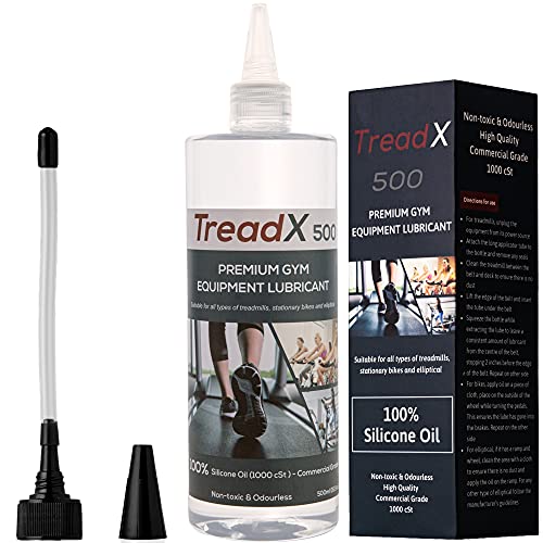 TreadX - Lubricante profesional para equipos de gimnasia, 100% aceite de silicona, elípticas y bicicletas estacionarias, sin olor con tubo aplicador X-Long (16 oz)