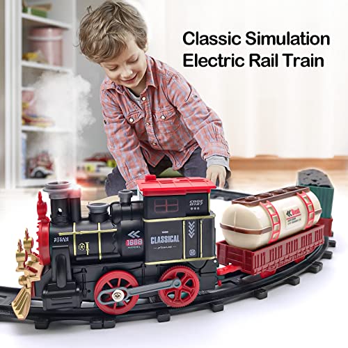 Tren Juguete para Niños Clasico Tren Electrico Locomotora de Vapor Luce Sonido DIY Ferroviarias Juegos Regalos para Niños (2 vagones)