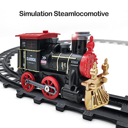 Tren Juguete para Niños Clasico Tren Electrico Locomotora de Vapor Luce Sonido DIY Ferroviarias Juegos Regalos para Niños (2 vagones)