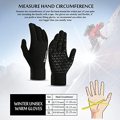 TRENDOUX Guantes calefactables Hombre Mujer - Running Senderismo Escalada Correr, Guantes Lana Hombre，Smartphones tactiles Guantes Invierno, Ciclismo Guantes de conducción Ciclismo - Negro M