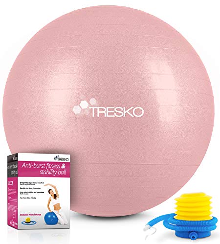 TRESKO® Pelota de Gimnasia Anti-Reventones | Bola de Yoga Pilates y Ejercicio | Balón para Sentarse | Balon de Ejercicio para Fitness | 300 kg | con Bomba de Aire (Rose Gold, 65cm)