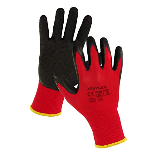 Trevendo Guantes de trabajo Guantes de montaje sólidos con recubrimiento de látex, talla 6, 12 pares