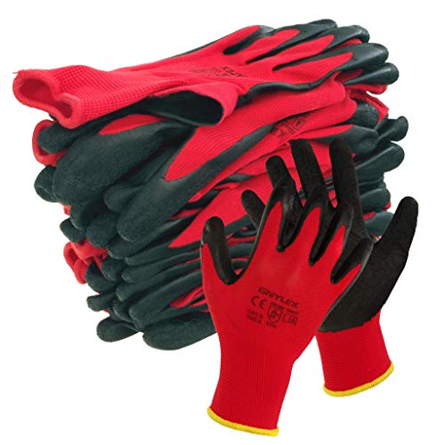 Trevendo Guantes de trabajo Guantes de montaje sólidos con recubrimiento de látex, talla 6, 12 pares