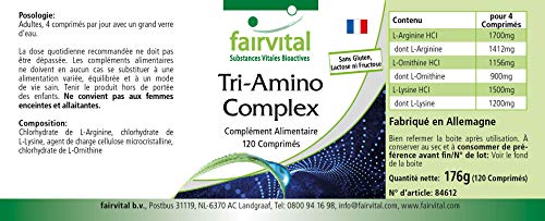 Tri-Amino-Complex - Complejo de Aminoácidos VEGANO - L-Arginina + Lisina + Ornitina - 120 Comprimidos - Calidad Alemana