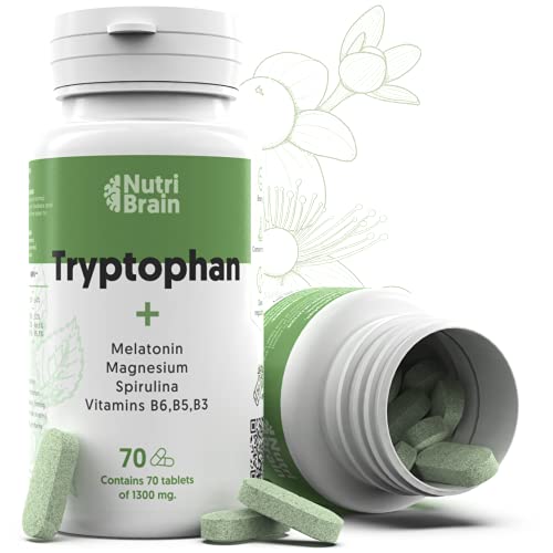 Triptófano Natural | Aminoacido Esencial con Melatonina, Espirulina, Vitamina B3, B5, B6 y Magnesio | Sueño, Energía, Concentración, Estres | Envase 70 Comprimidos