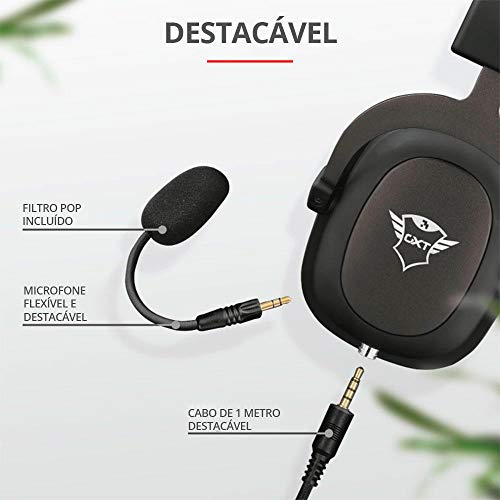 Trust Cascos Gaming GXT 414 Zamak Auriculares Gamer con Micrófono Extraíble y Flexible y Diadema Ajustable, Cable Trenzado de 1 m, para PS4, PS5, PC, Nintendo Switch, Xbox One, Xbox Series X - Negro