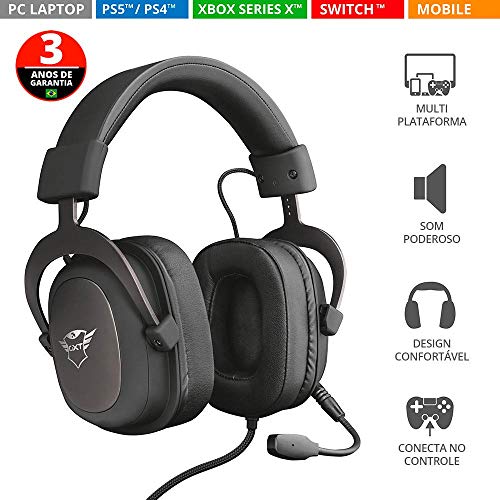 Trust Cascos Gaming GXT 414 Zamak Auriculares Gamer con Micrófono Extraíble y Flexible y Diadema Ajustable, Cable Trenzado de 1 m, para PS4, PS5, PC, Nintendo Switch, Xbox One, Xbox Series X - Negro