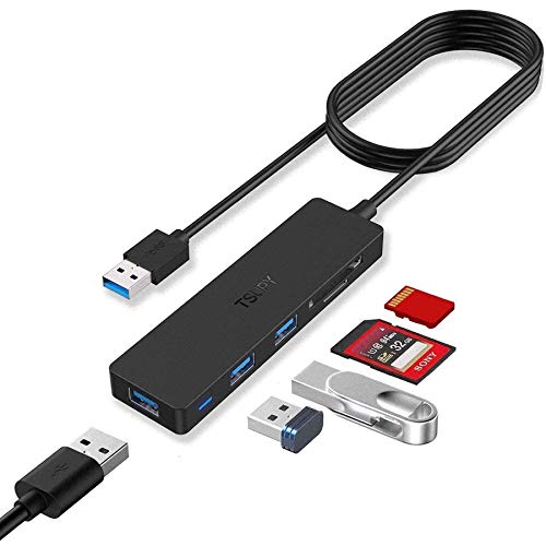 TSUPY Hub USB 3.0 con Cable de 1,2m Ladrón 3 USB 3.0 Puertos 5Gbps Lector de Tarjetas SD/Micro SD Concentrador Adaptador USB 3.0 para PC, Portátil, MacBook, PS4, Xbox, Unidades Flash USB