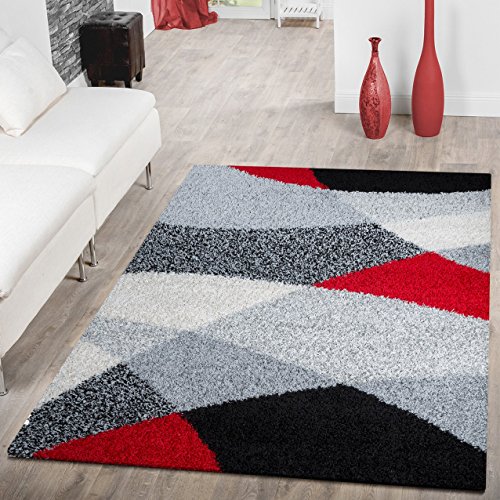 T&T Design - Alfombra lanuda de hilo largo Vigo con estampado en negro, blanco, gris y rojo a un precio excelente, polipropileno, 120 x 170 cm