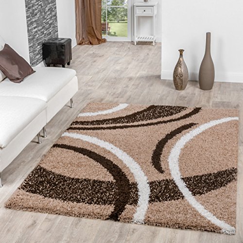 T&T Design Alfombra Shaggy Moderna Pelo Largo Diseño Vigo Marrón Beige Crema Mejor Precio, Größe:300x400 cm