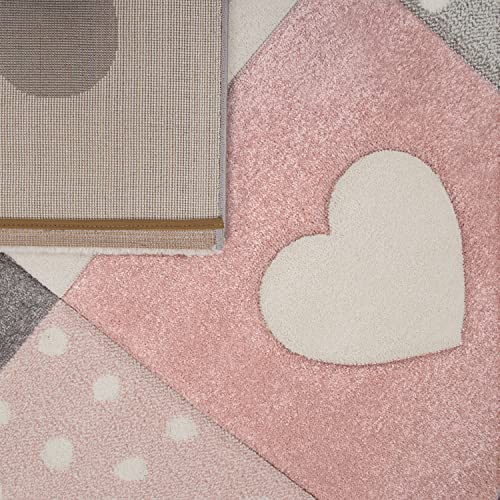 TT Home Alfombra Infantil De Juego Cuadros Puntos Estrella Luna Pastel Rosa Blanco Gris, Tamaño:120x170 cm