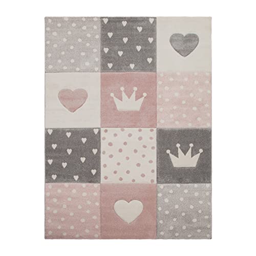 TT Home Alfombra Infantil De Juego Cuadros Puntos Estrella Luna Pastel Rosa Blanco Gris, Tamaño:120x170 cm