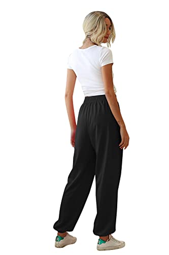 Tuopuda Pantalones de Deporte Mujer con Bolsillos Pantalones Chándal Mujer de Algodón Largos Jogging Pantalóns Elastica Cintura Alta Deportivos para Yoga Fitness Jogger Correr Casual(Negro,XXL)