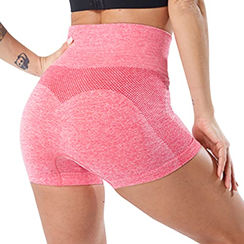 Tuopuda Pantalones Deportivos Cortos de Correr para Mujer Mallas Elásticas Leggings Sin Costuras de Alta Cintura para Fitness Yoga Correr Secado Rápido (Rosa,S)