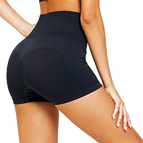 Tuopuda Pantalones Deportivos Cortos de Correr para Mujer Mallas Elásticas Leggings Sin Costuras de Alta Cintura para Fitness Yoga Correr Secado Rápido (Negro,S)