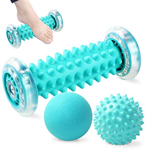 TWBEST Rodillo de Masaje, Masajeador Suave para Pies y Manos, Masajeador ergonómico para aliviar dolor de Fascitis Plantar, músculo, cervical, muñecas y etc. Con 2 Pelotas Masaje.