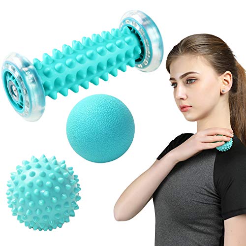 TWBEST Rodillo de Masaje, Masajeador Suave para Pies y Manos, Masajeador ergonómico para aliviar dolor de Fascitis Plantar, músculo, cervical, muñecas y etc. Con 2 Pelotas Masaje.