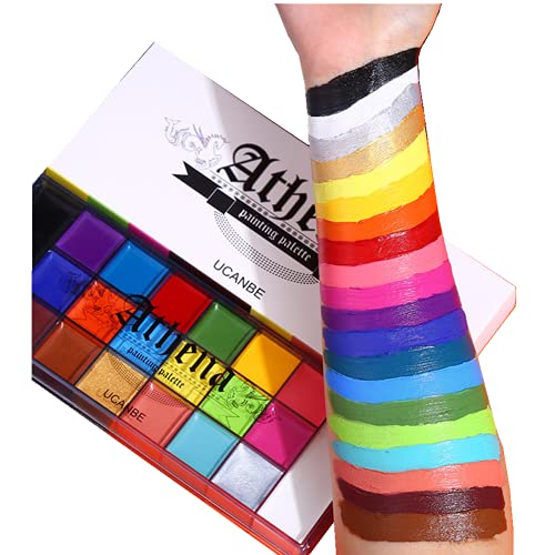 UCANBE Pintura facial y corporal, 20 colores Pintura al óleo profesional Flash Tattoo Maquillaje Paleta Pintura Arte Fiesta de Halloween Vestido elegante Paleta de belleza