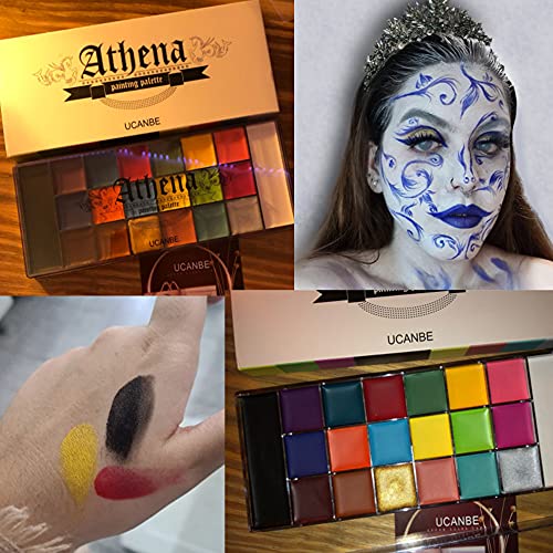 UCANBE Pintura facial y corporal, 20 colores Pintura al óleo profesional Flash Tattoo Maquillaje Paleta Pintura Arte Fiesta de Halloween Vestido elegante Paleta de belleza