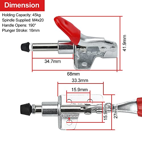 UCNOGIM 5 uds Abrazaderas de Palanca Horizontal 301AM Prensas de Sujeción Rápida de Acero al Carbono 45KG Pequeña Abrazadera de Palanca de Empujar y Tirar para Pequeños Proyectos de Carpintería