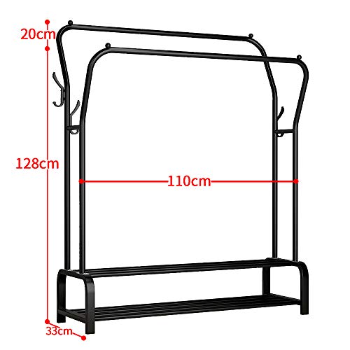 UDEAR Estante de la ropa de pie de la percha doble varillas multifuncional dormitorio ropa rack, doble capa 8 ganchosnegro