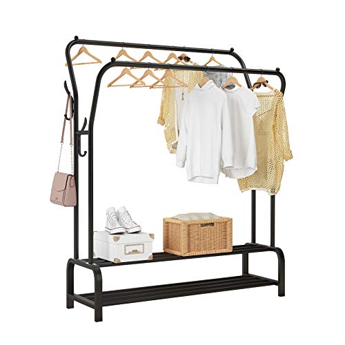 UDEAR Estante de la ropa de pie de la percha doble varillas multifuncional dormitorio ropa rack, doble capa 8 ganchosnegro