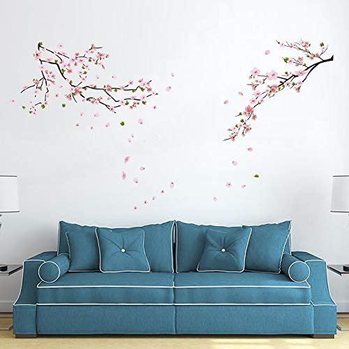 ufengke Pegatinas de Pared Flores de Durazno Vinilos Adhesivas Pared Árbol Rama Decorativos para Habitación Dormitorio Sala de Estar