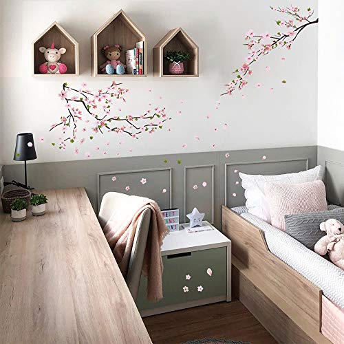 ufengke Pegatinas de Pared Flores de Durazno Vinilos Adhesivas Pared Árbol Rama Decorativos para Habitación Dormitorio Sala de Estar