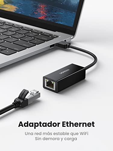 UGREEN Adaptador USB a Ethernet RJ45, Adaptador Tarjeta de red Lan Ethernet 100Mbps a USB 2.0 para Consola de Switch, XiaoMi Mi Box S, Mi Box 3, Macbook Pro, Macbook Air, Wii, WiiU, Chromecast (Negro)