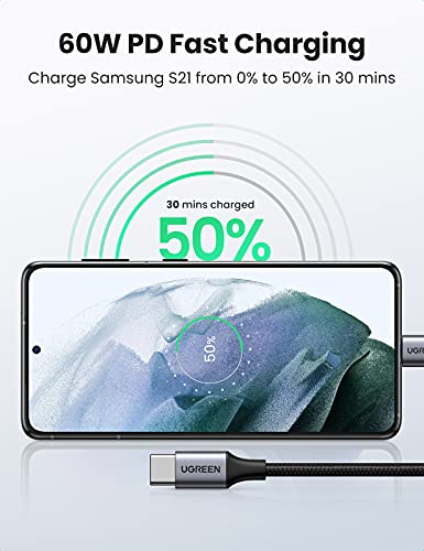 UGREEN Cable USB C a USB C 60W, Cable USB Tipo C, Cable USB C Carga Rápida Nylon Trenzado y Sincronización Compatible con iMac, iPad Pro 2020, Galaxy S20 S10, Huawei P40 P30, Xiaomi Mi 10(1 Metro)