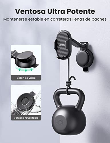 UGREEN Soporte Movil Coche, Soporte de Móvil Coche con Ventosa Fuerte para Salpicadero 360°, Sujeta Movil Coche Universal Porta Movil Coche Car Phone Holder Compatible con iPhone 13 12 Pro,Galaxy S21