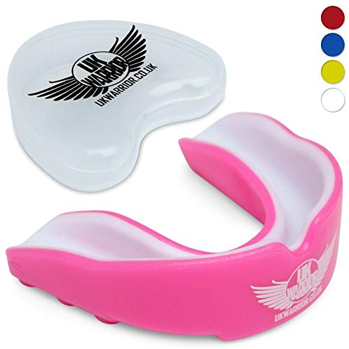 UK Warrior – Protector bucal (rosa y blanco) ideal para artes marciales mixtas, boxeo, rugby, hockey – máxima protección – talla infantil