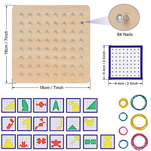 Ulikey Geoboard de Madera, Montessori Juguete Creativo Gráficos de Goma Corbata Placas de Uñas con Tarjetas de Actividad y Bandas de Goma, Aprendizaje Educación Juguete para Niños