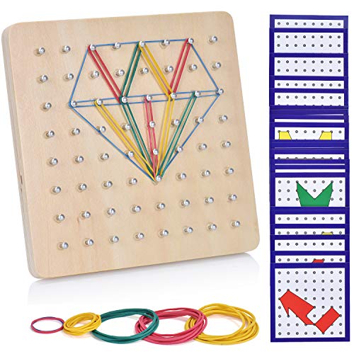 Ulikey Geoboard de Madera, Montessori Juguete Creativo Gráficos de Goma Corbata Placas de Uñas con Tarjetas de Actividad y Bandas de Goma, Aprendizaje Educación Juguete para Niños