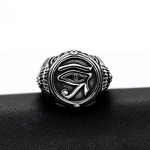 Uloveido Anillo de Ojo de Dios Que Todo lo ve de Acero Inoxidable Negro para Hombre, Anillos de Ojo de Malvado Pesados ​​Antiguos Novio (Talla 19) Y520