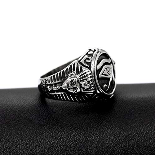 Uloveido Anillo de Ojo de Dios Que Todo lo ve de Acero Inoxidable Negro para Hombre, Anillos de Ojo de Malvado Pesados ​​Antiguos Novio (Talla 19) Y520