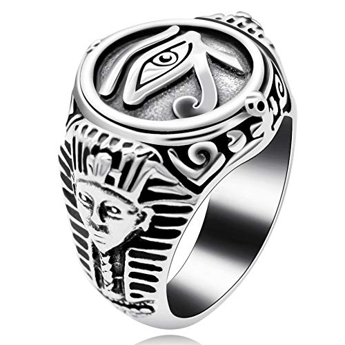 Uloveido Anillo de Ojo de Dios Que Todo lo ve de Acero Inoxidable Negro para Hombre, Anillos de Ojo de Malvado Pesados ​​Antiguos Novio (Talla 19) Y520