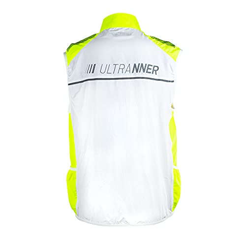 ULTRANNER - BULNES | Cortavientos Sin Mangas para Hombre - Chaleco Cortavientos Reflectante Apto para Trail Running Ciclismo Senderismo y Más - Color Blanco y Amarillo Para Más Visibilidad - Talla S