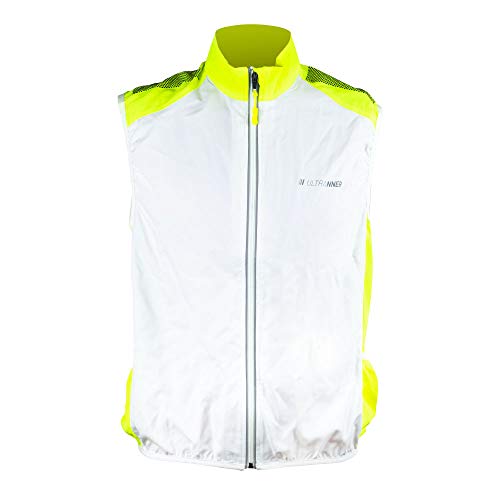 ULTRANNER - BULNES | Cortavientos Sin Mangas para Hombre - Chaleco Cortavientos Reflectante Apto para Trail Running Ciclismo Senderismo y Más - Color Blanco y Amarillo Para Más Visibilidad - Talla S