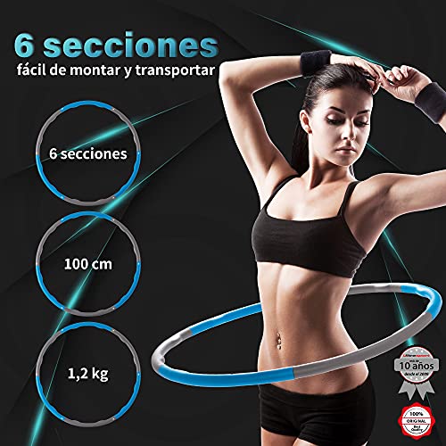 Ultrasport Aro De Hula-Hoop Para Fortalecer Los Músculos De La Espalda y Los Abdominales, 6 Partes Insertables, Espuma Suave, Menos Protuberancias, Para Principiantes y Avanzados, Azul/Gris