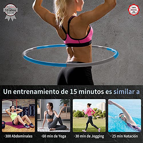 Ultrasport Aro De Hula-Hoop Para Fortalecer Los Músculos De La Espalda y Los Abdominales, 6 Partes Insertables, Espuma Suave, Menos Protuberancias, Para Principiantes y Avanzados, Azul/Gris