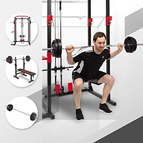 Ultrasport Discos de pesas, juego de 4 pesas, 2 de 5 kg, 2 de 7.5 kg, agujero estándar de 30 mm, aptos para barras cortas y largas, con asas para entrenamiento con peso libre, Negro