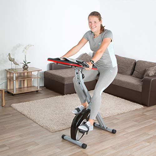 Ultrasport F-Bike Work estática con estación de Trabajo, Aparato doméstico, Bicicleta Fitness con Consola y sensores de Pulso en Manillar, Plegable, Unisex, Plata/Negro