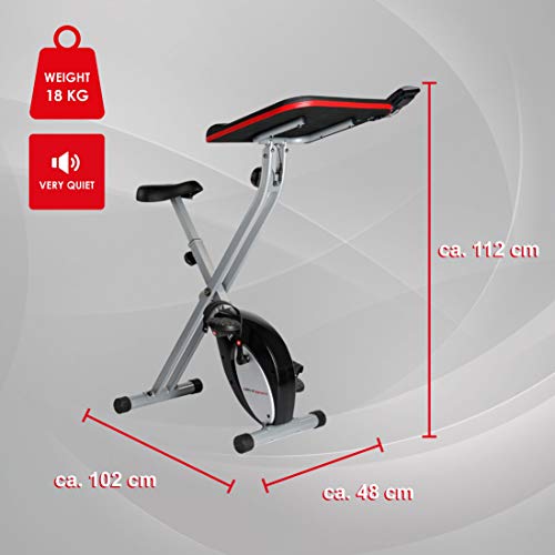 Ultrasport F-Bike Work estática con estación de Trabajo, Aparato doméstico, Bicicleta Fitness con Consola y sensores de Pulso en Manillar, Plegable, Unisex, Plata/Negro