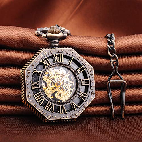 Unendlich U- Números Romanos Octagonal Exquisito Calado Retro Mecánico Reloj de Bolsillo Idea Regalo para Hombre Mujer