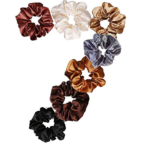 Uni-Fine 7 Pcs Gomas de Pelo Satinadas， Cabello Scrunchies Lazos Elásticos se Banda Pelo Stretchy Goma de Pelo Delicadas Y Duraderas Scrunchies Elástico Cabello Cuerdas Scrunchie para Mujeres Niñas