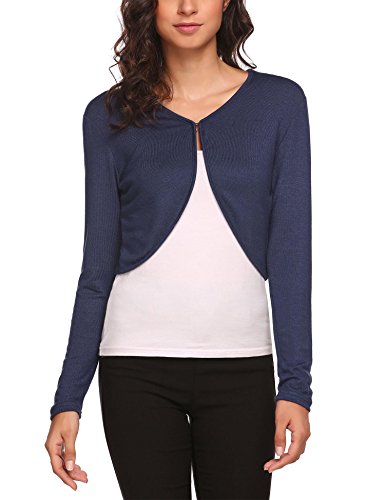 UNibelle Sólido del estiramiento suave de manga larga Ayer Bolero Cardigan para Mujer Azul marino METRO